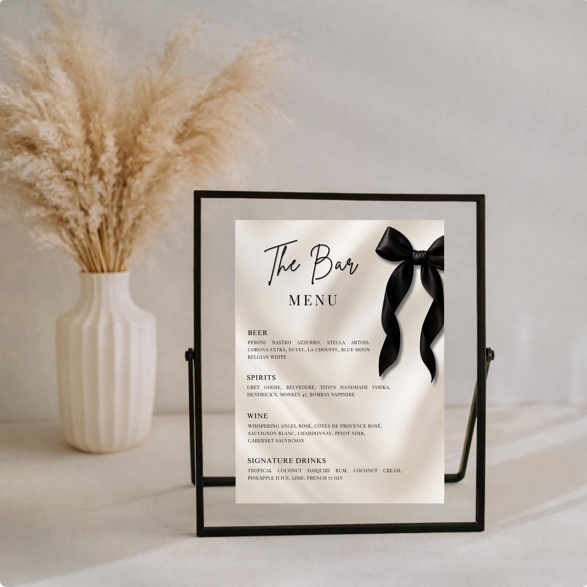 Black Bow Bar Menu Sign