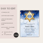 Gold Star of David Bar Mitzvah Invitation