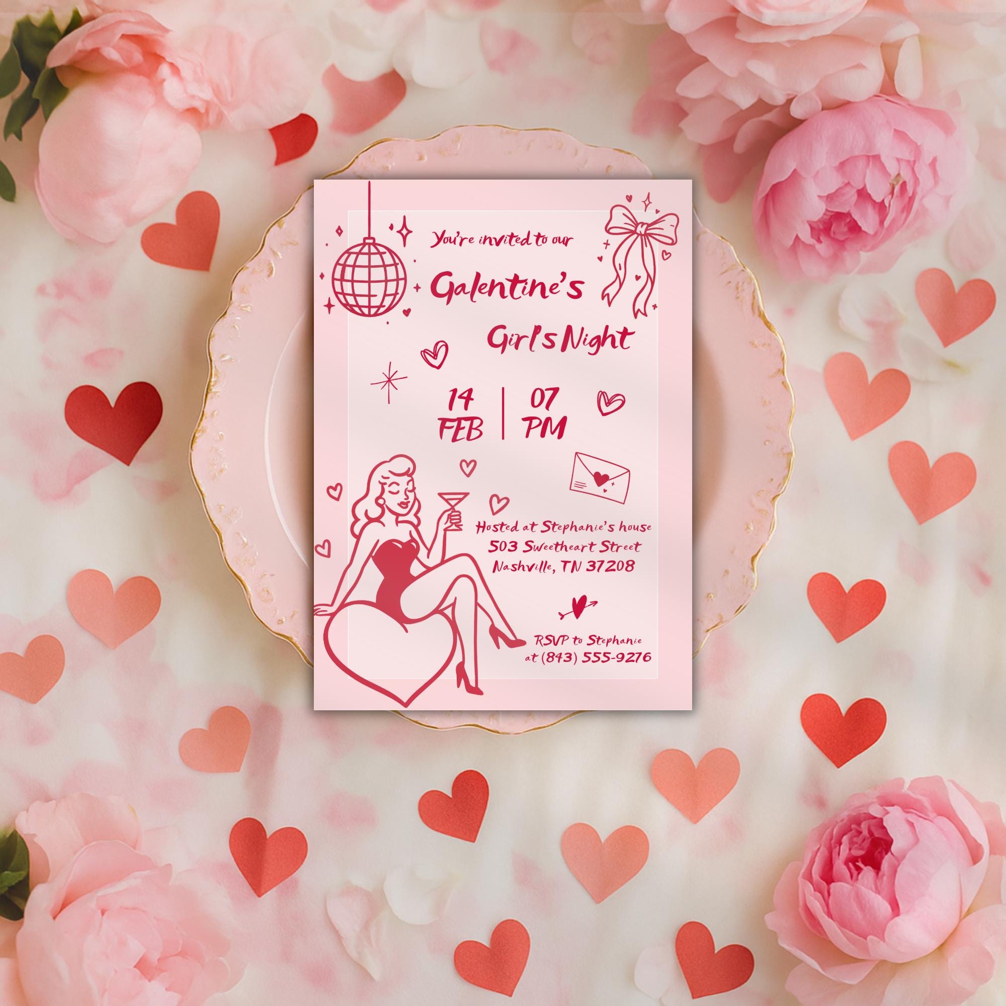 Pin Up Galentines Girls Night Invitation