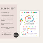 Rainbow Confetti Kids Birthday Invitation