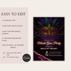 Mardi Gras Mask Birthday Party Invitation