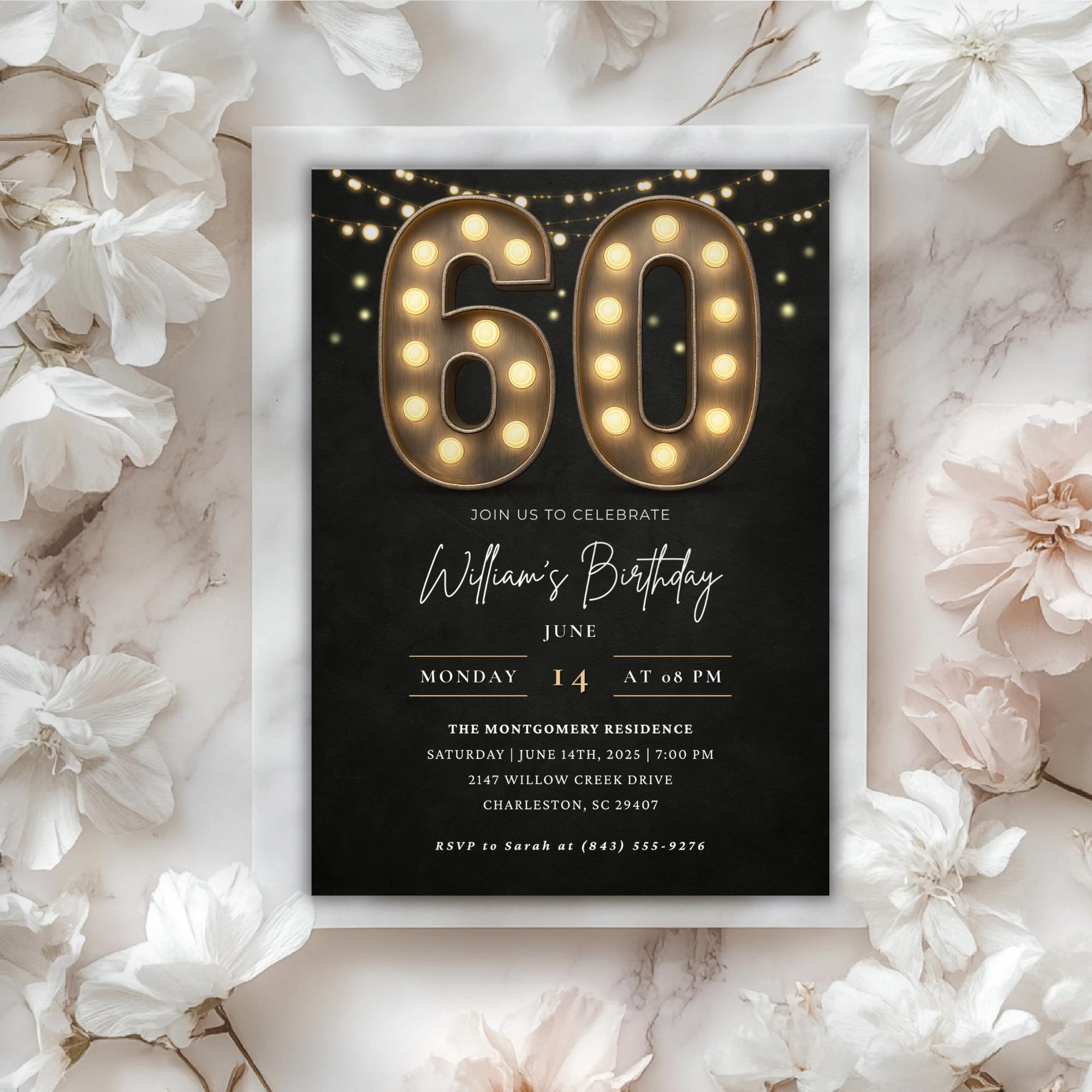 Marquee Lights 60th Birthday Invitation