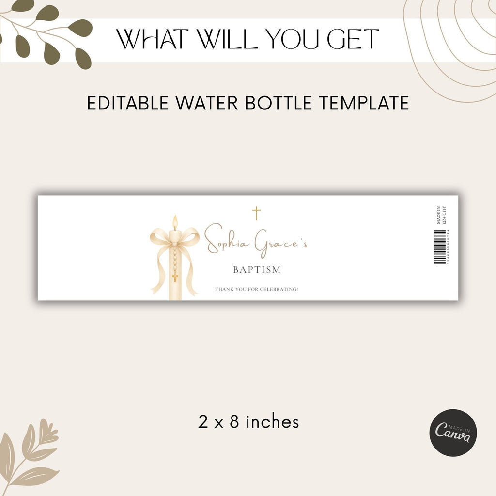 Gold Candle Baptism Water Bottle Labels