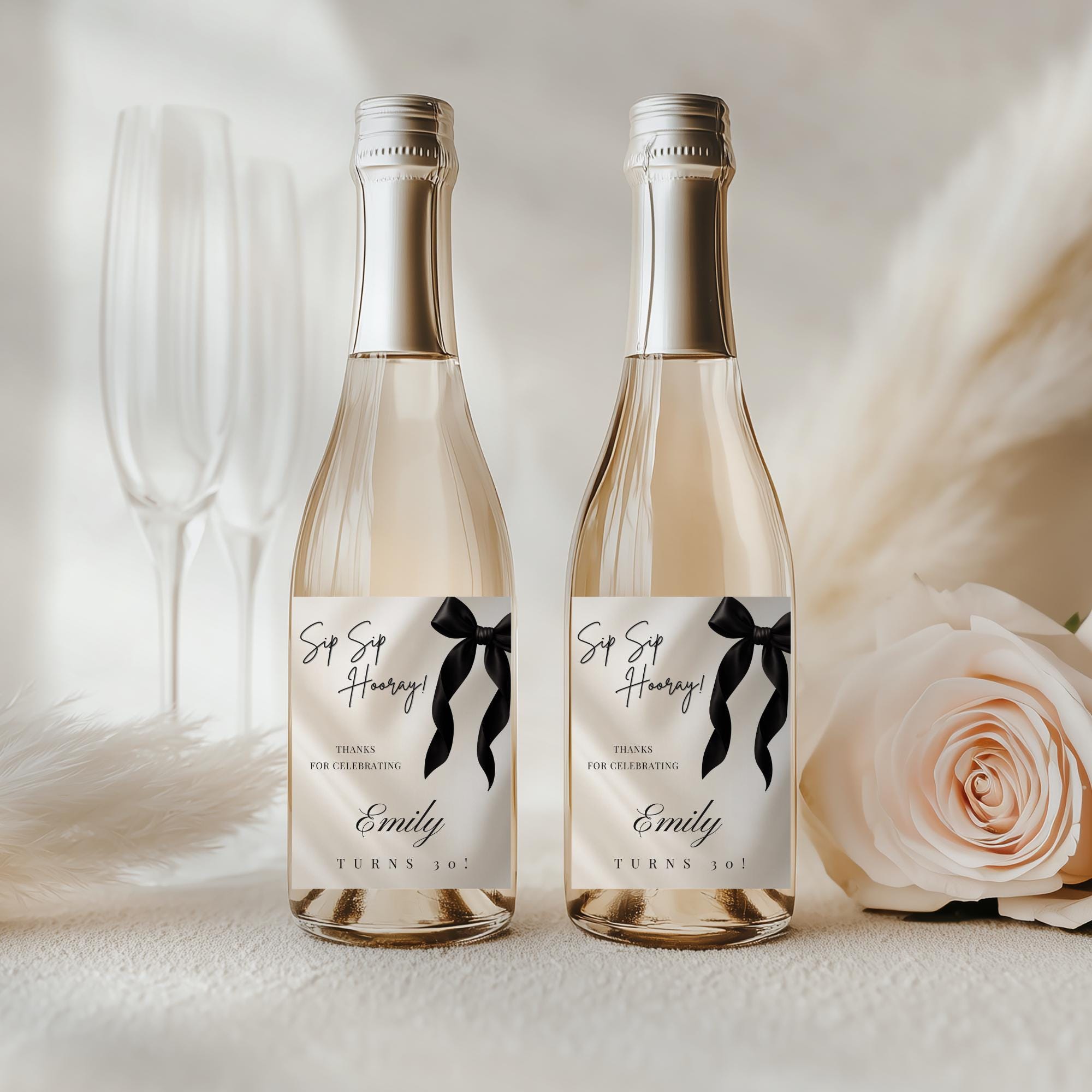 Black Bow Birthday Wine Bottle Label