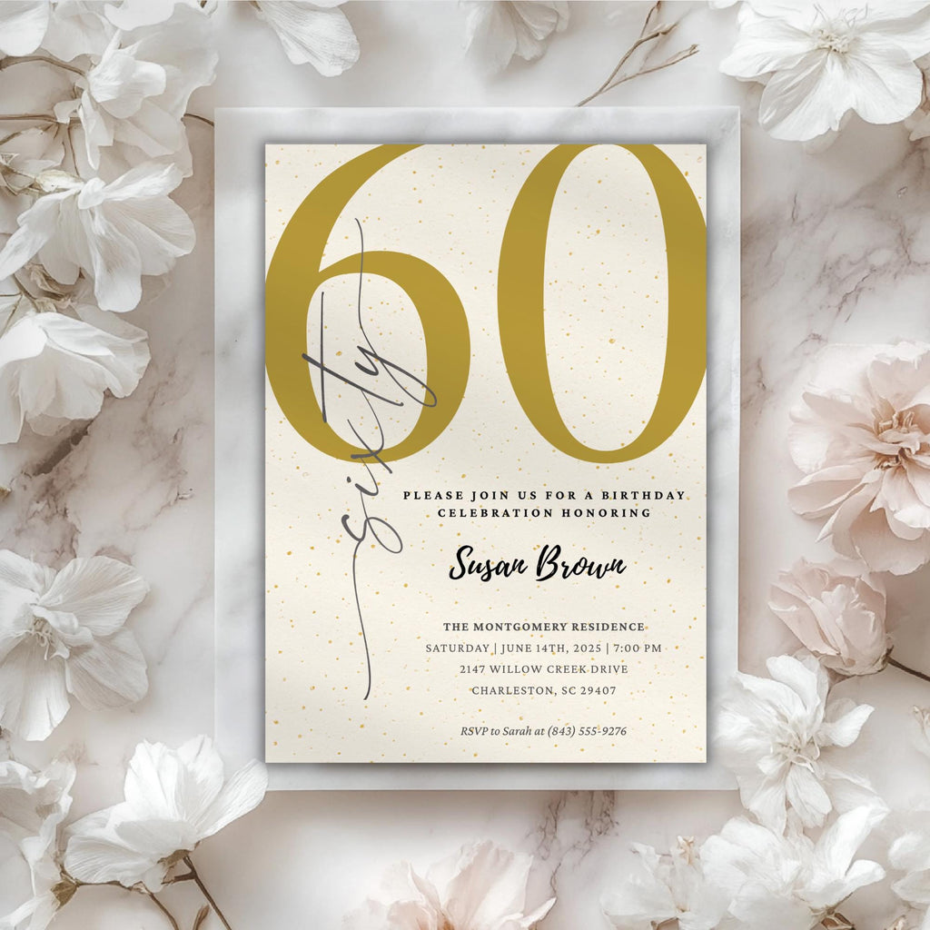 Elegant Gold Minimalist 60th Birthday Invitation