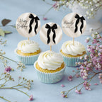Black Bow Birthday Cupcake Toppers
