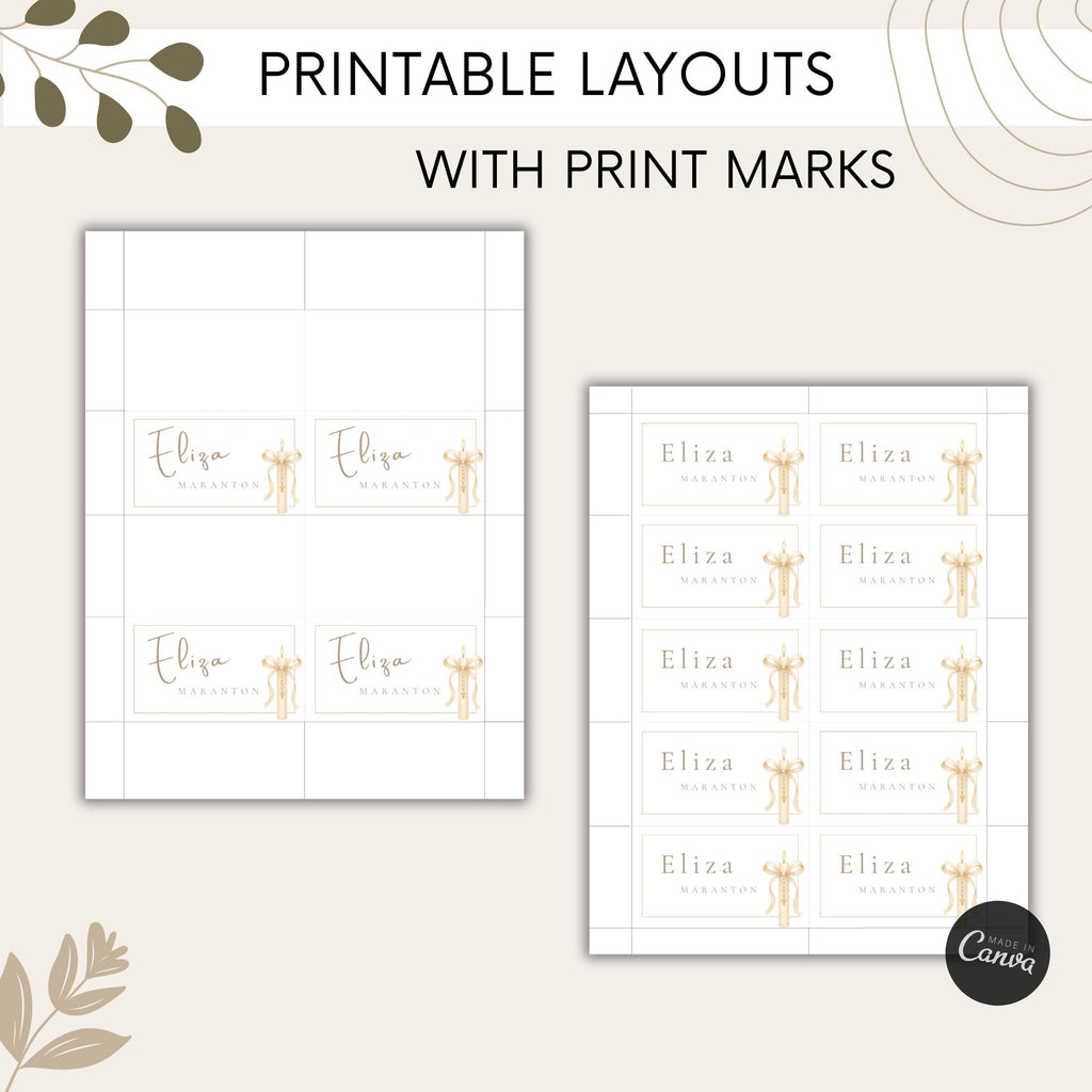Gold Candle Baptism Place Cards