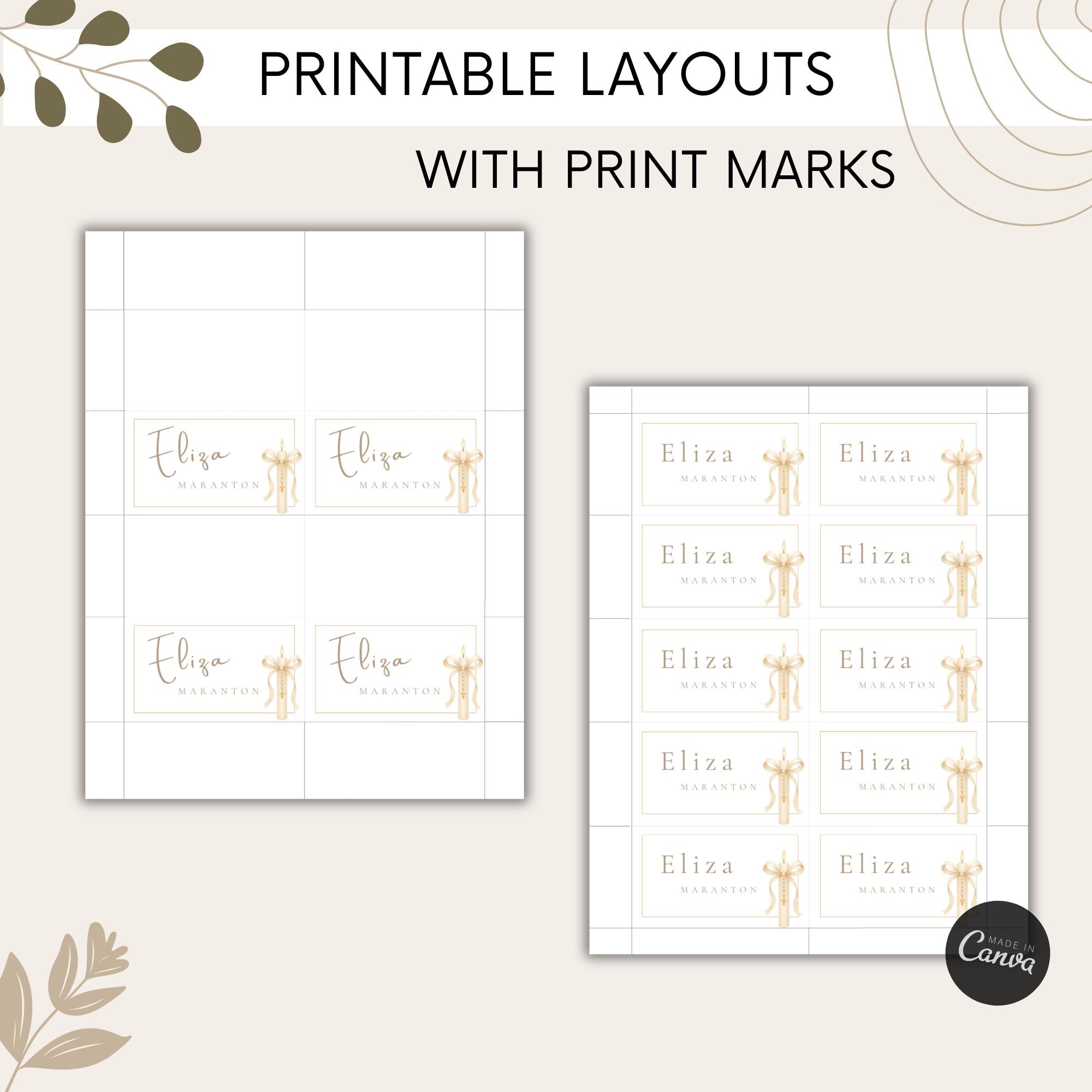 Gold Candle Baptism Place Cards