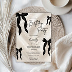Elegant Black Bow 40th Birthday Invitation