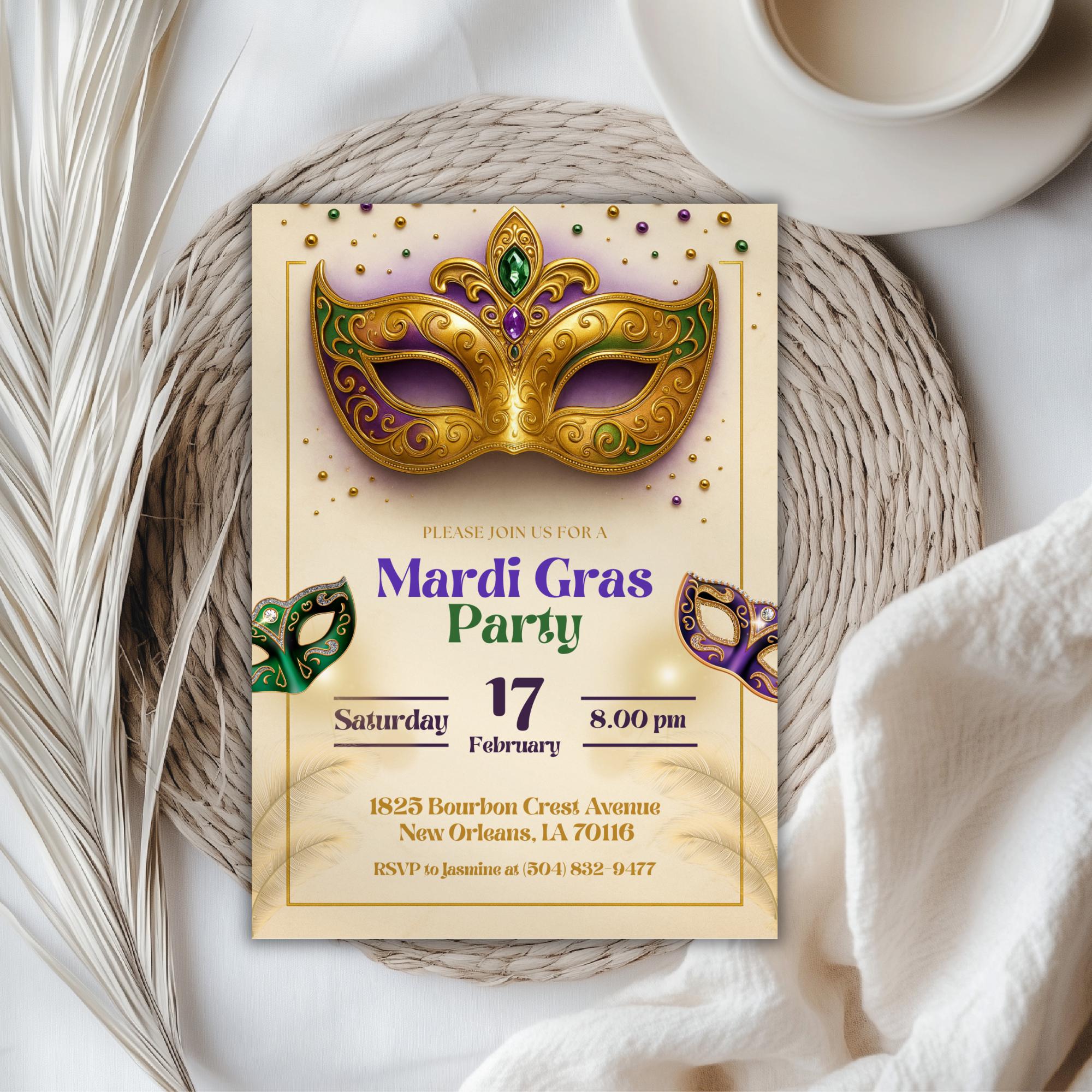 Masquerade Mardi Gras Party Invitation