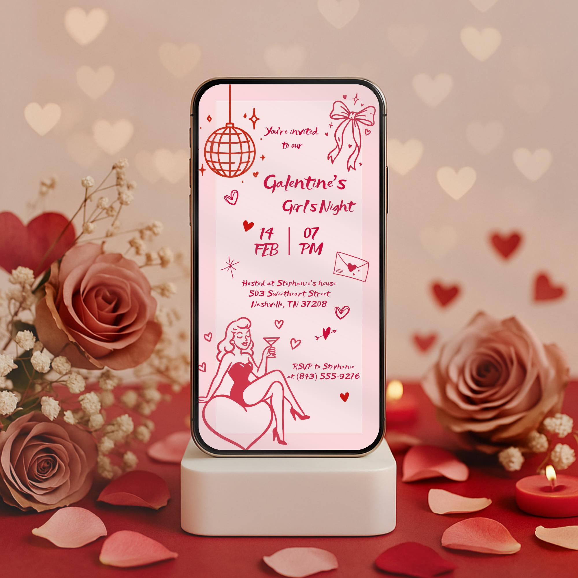 Pin Up Galentines Girls Night Invitation