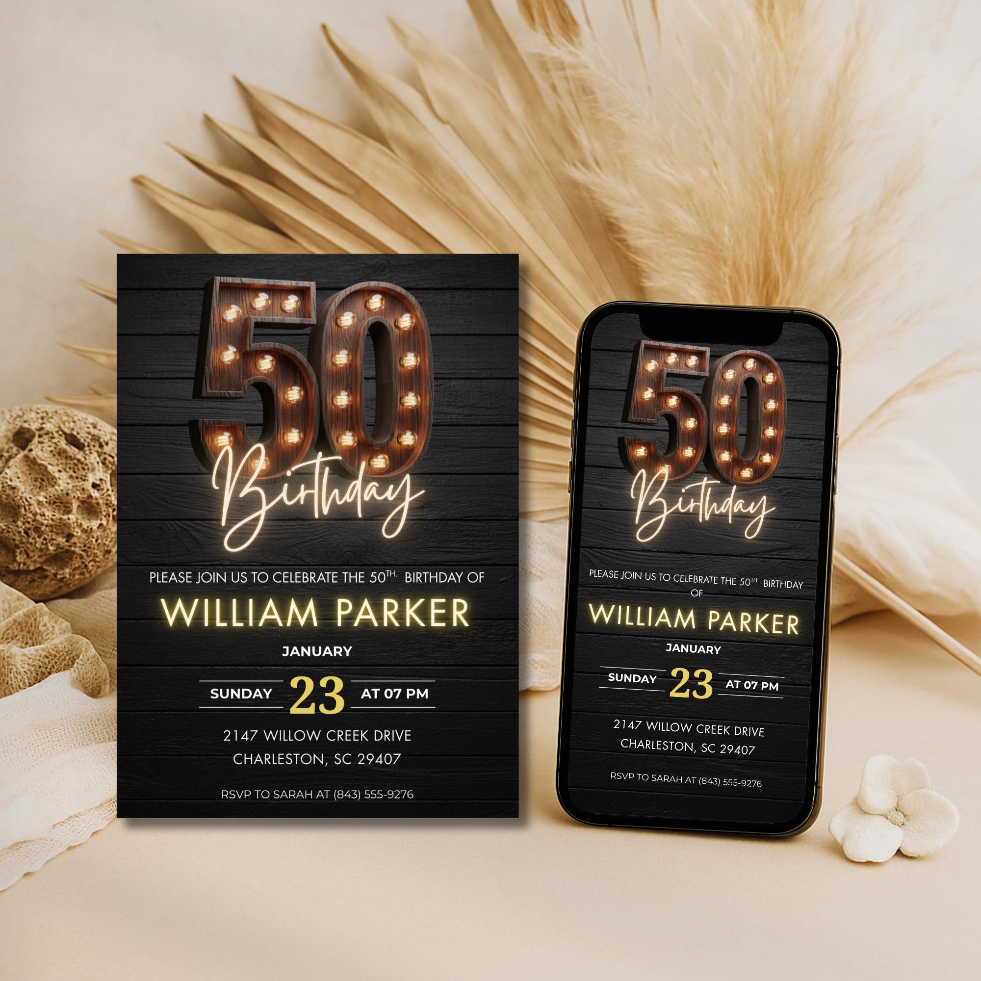 Rustic Wooden Marquee 50th Birthday Invitation