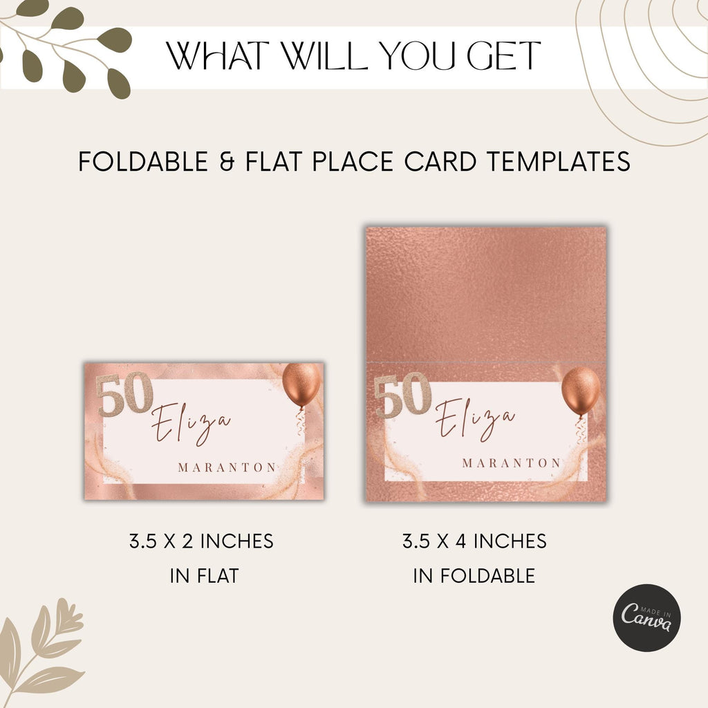 Rose Gold 50th Birthday Place Card
