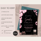 Rose Gold & Pink Balloon Birthday Dinner Invitation