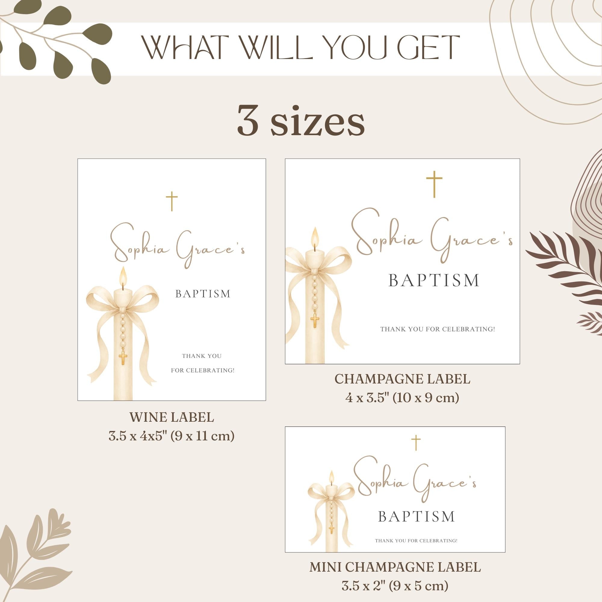 Gold Candle Baptism Wine Bottle Labels
