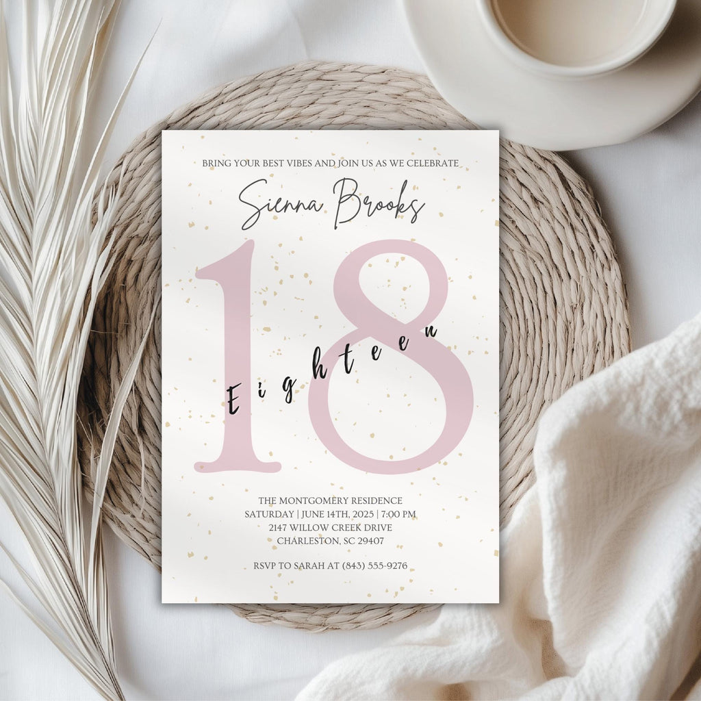 Blush Minimalist 18th Birthday Invitation