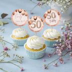 50th Birthday Cupcake Toppers Rose Gold