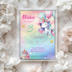 Pastel Rainbow Unicorn Kids Birthday Invitation