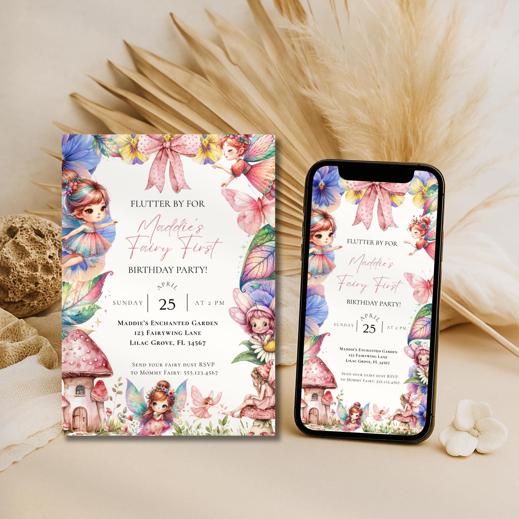 Whimsical Fairy First Birthday Invitation