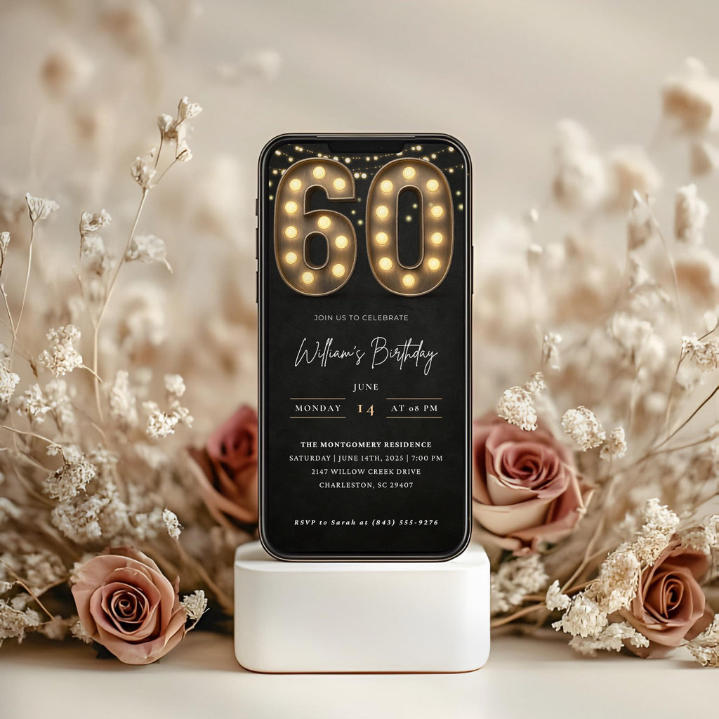 Marquee Lights 60th Birthday Invitation