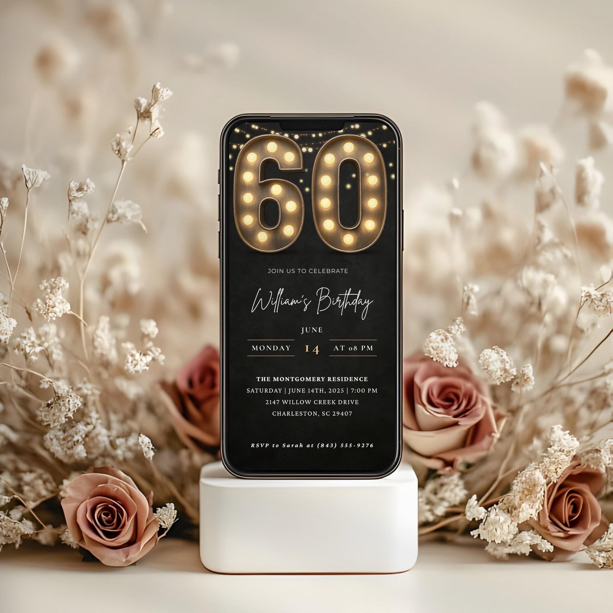 Marquee Lights 60th Birthday Invitation