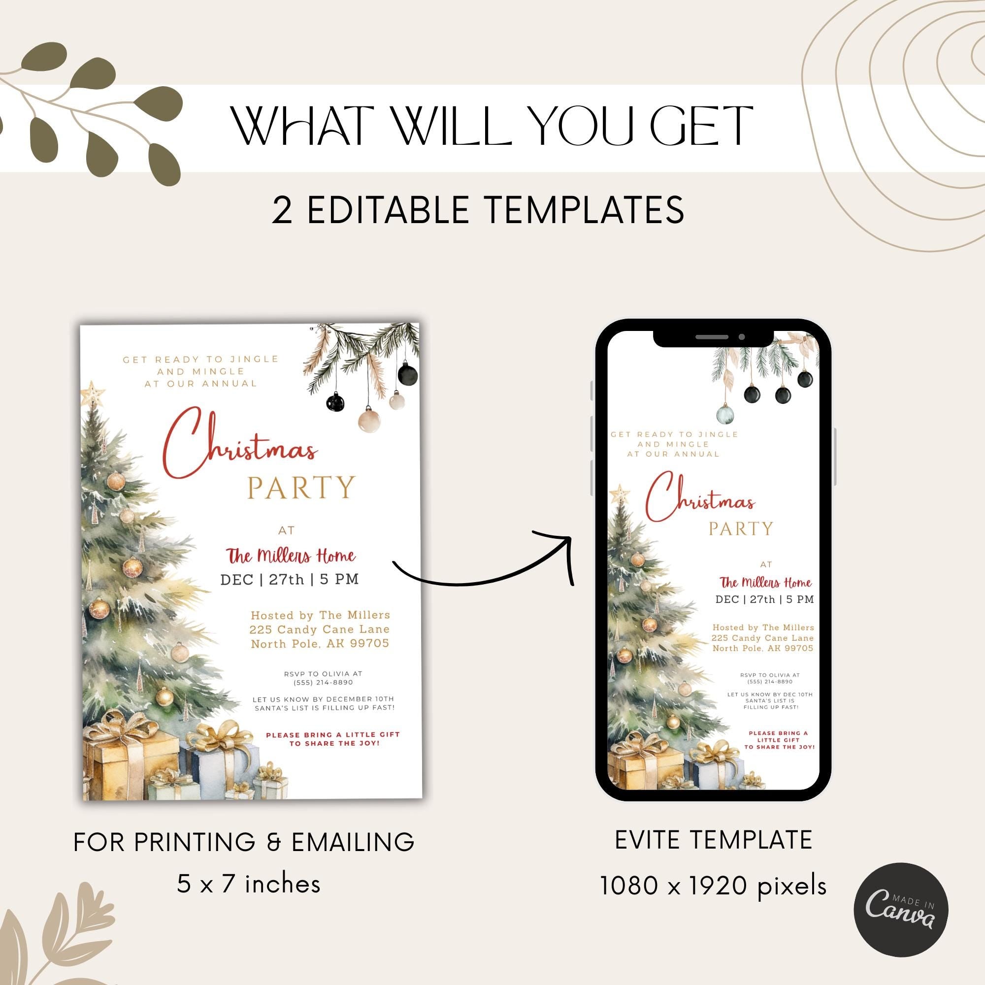Watercolor Christmas Tree Party Invitation