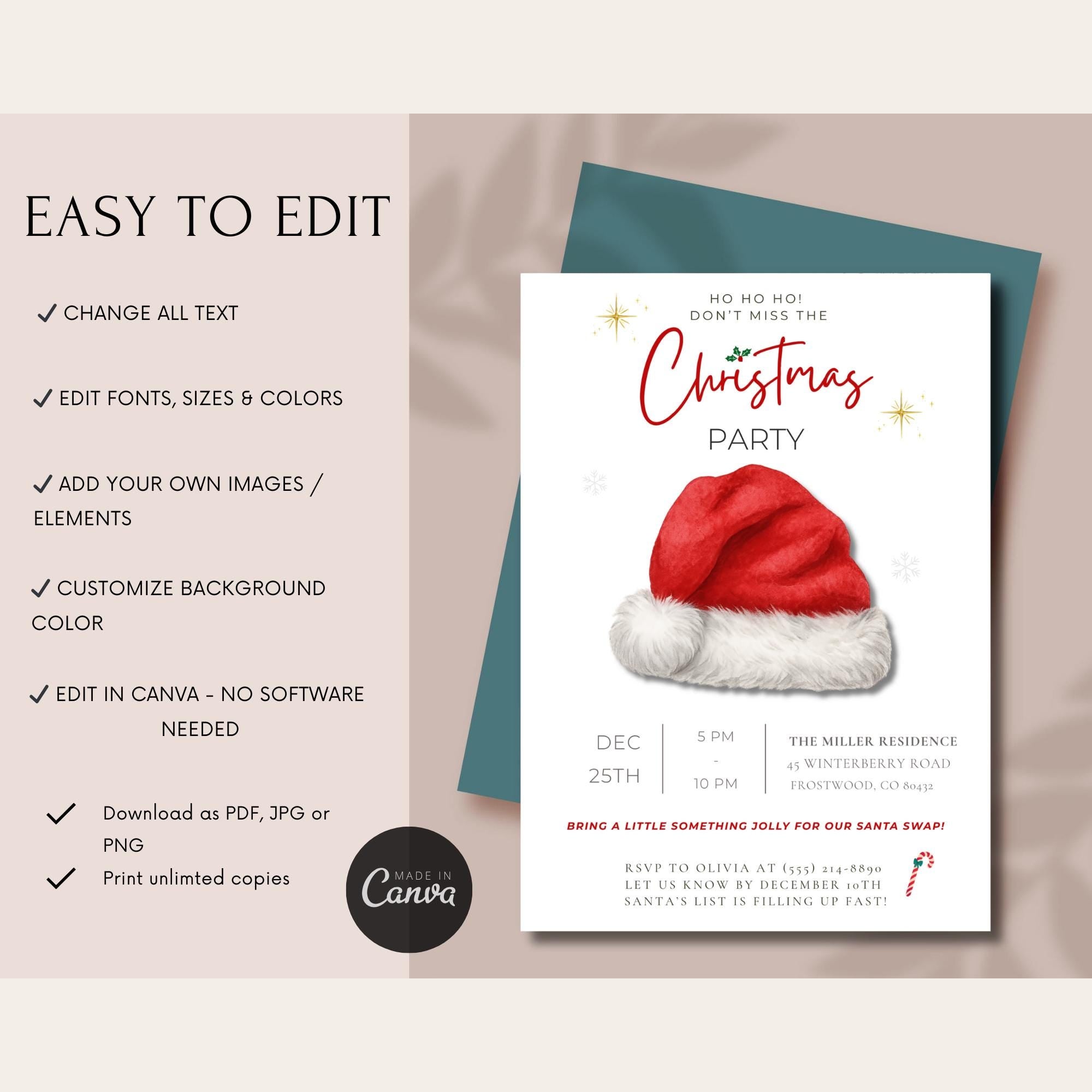 Santa Hat Christmas Party Invitation