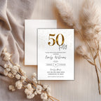 Minimal Gold Confetti 50th Birthday Invitation