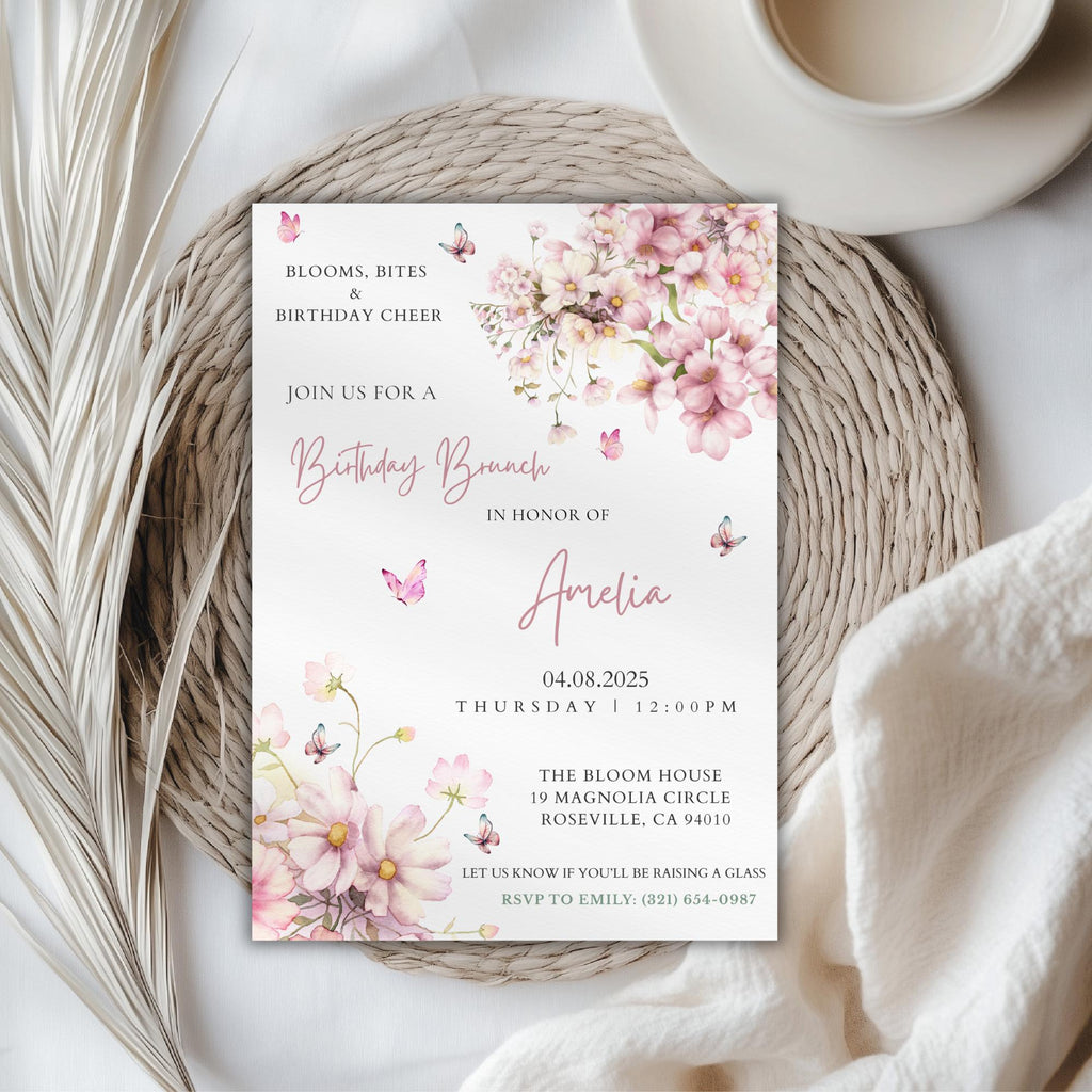 Watercolor Wildflower Birthday Brunch Invitation