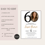 Modern 60th Birthday Invitation with Photo Number