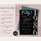 Elegant Black Satin 40th Birthday Invitation 1986