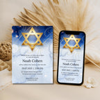 Gold Star of David Bar Mitzvah Invitation
