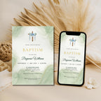 Elegant Green Watercolor Baptism Invitation