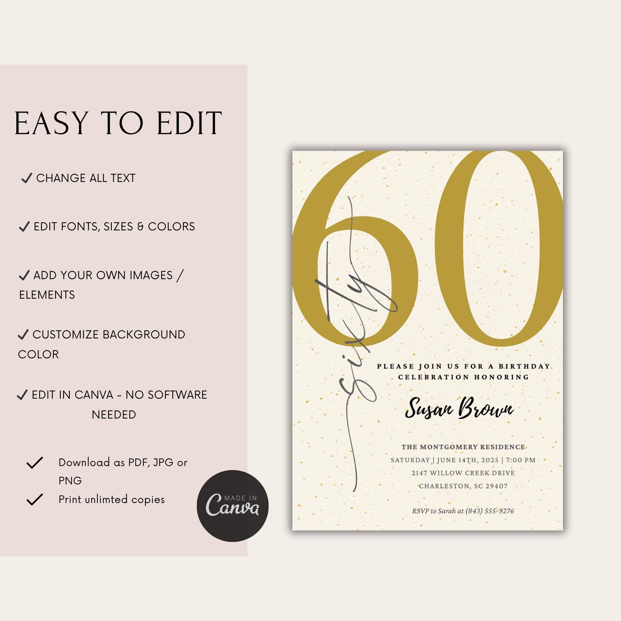 Elegant Gold Minimalist 60th Birthday Invitation