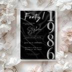 Elegant Black Satin 40th Birthday Invitation 1986