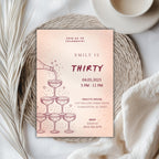 Minimalist Champagne Tower 30th Birthday Invitation