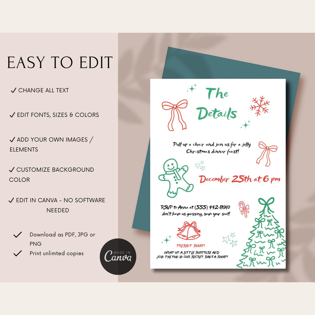 Hand Drawn Red & Green Christmas Invitation