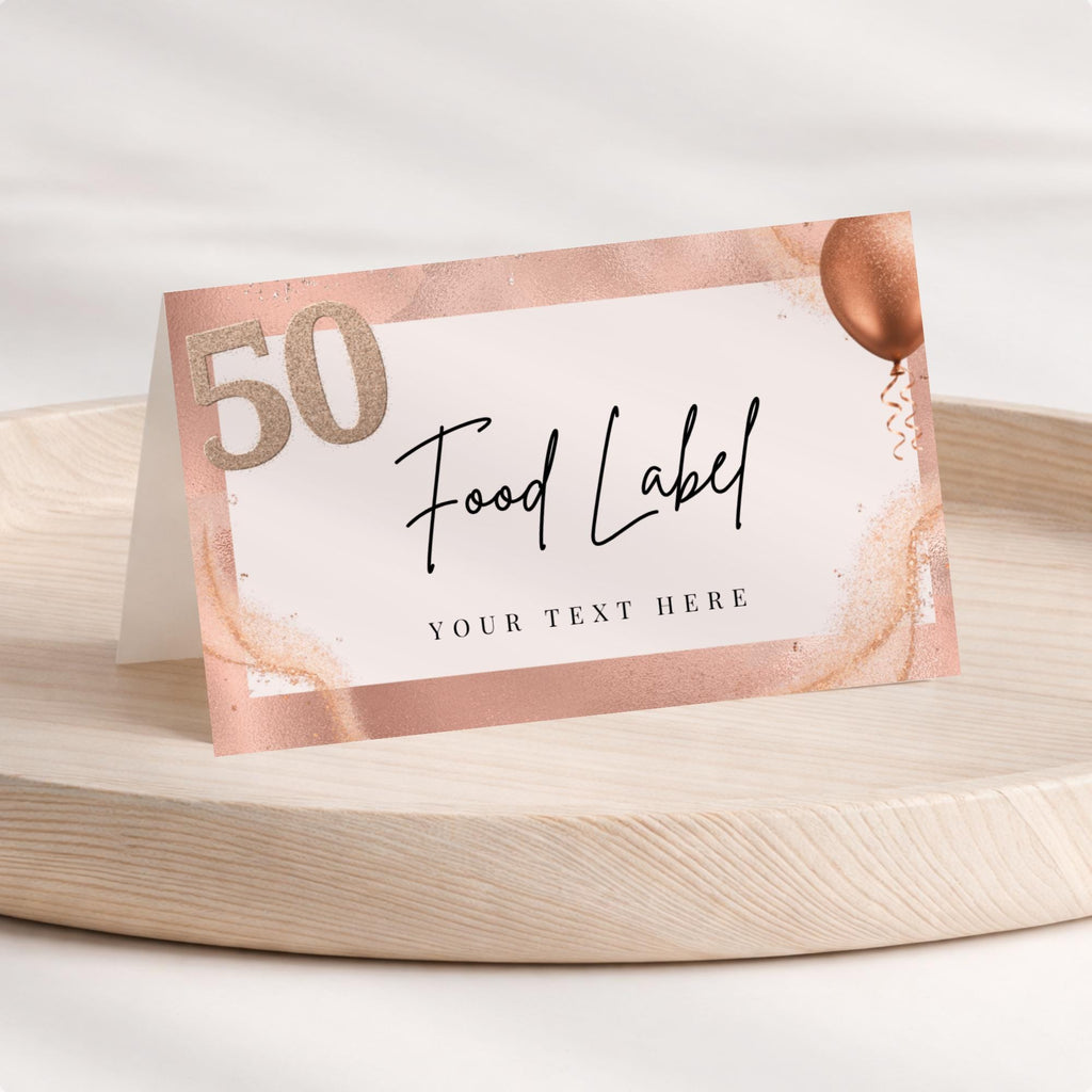 50th Birthday Food Labels Rose Gold