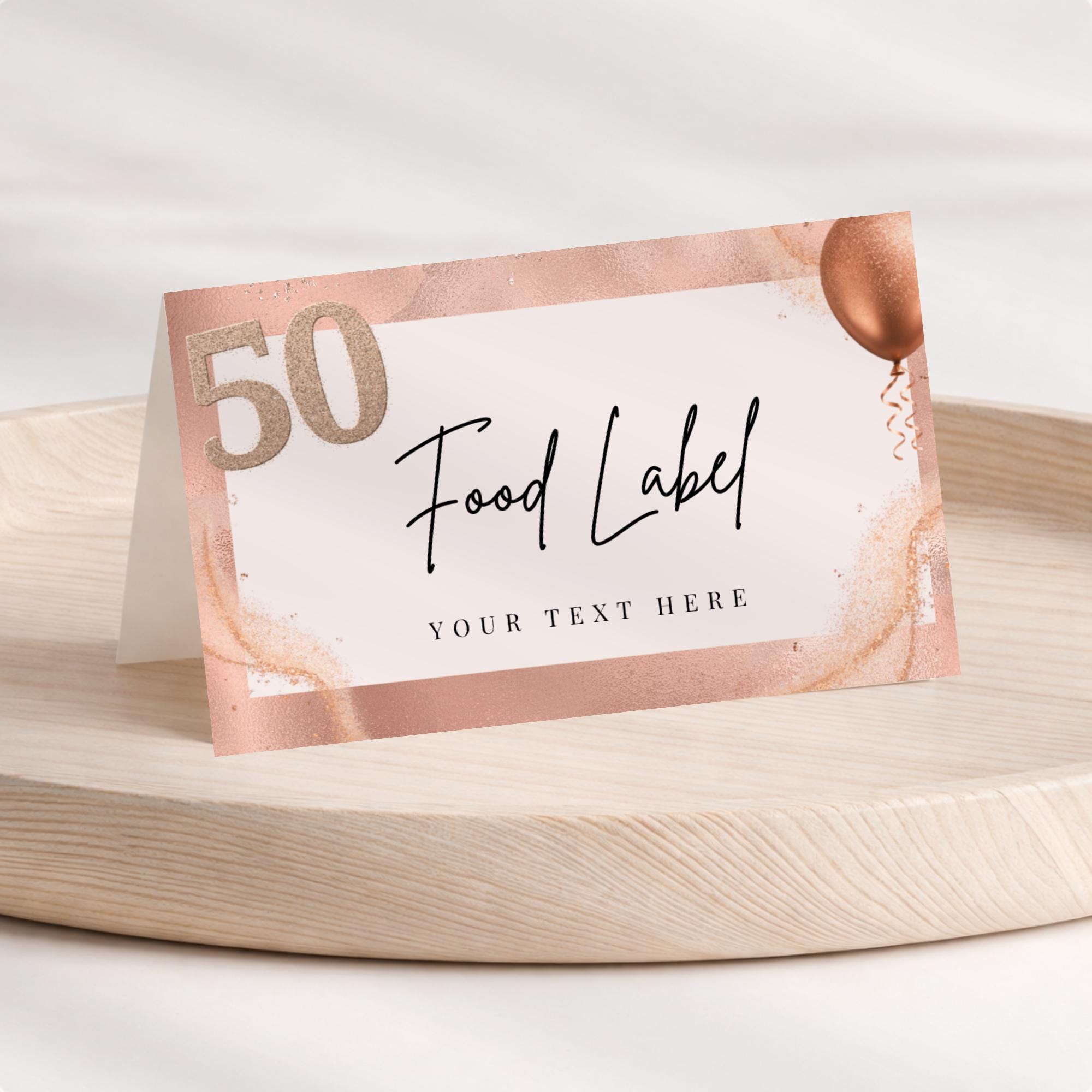 50th Birthday Food Labels Rose Gold