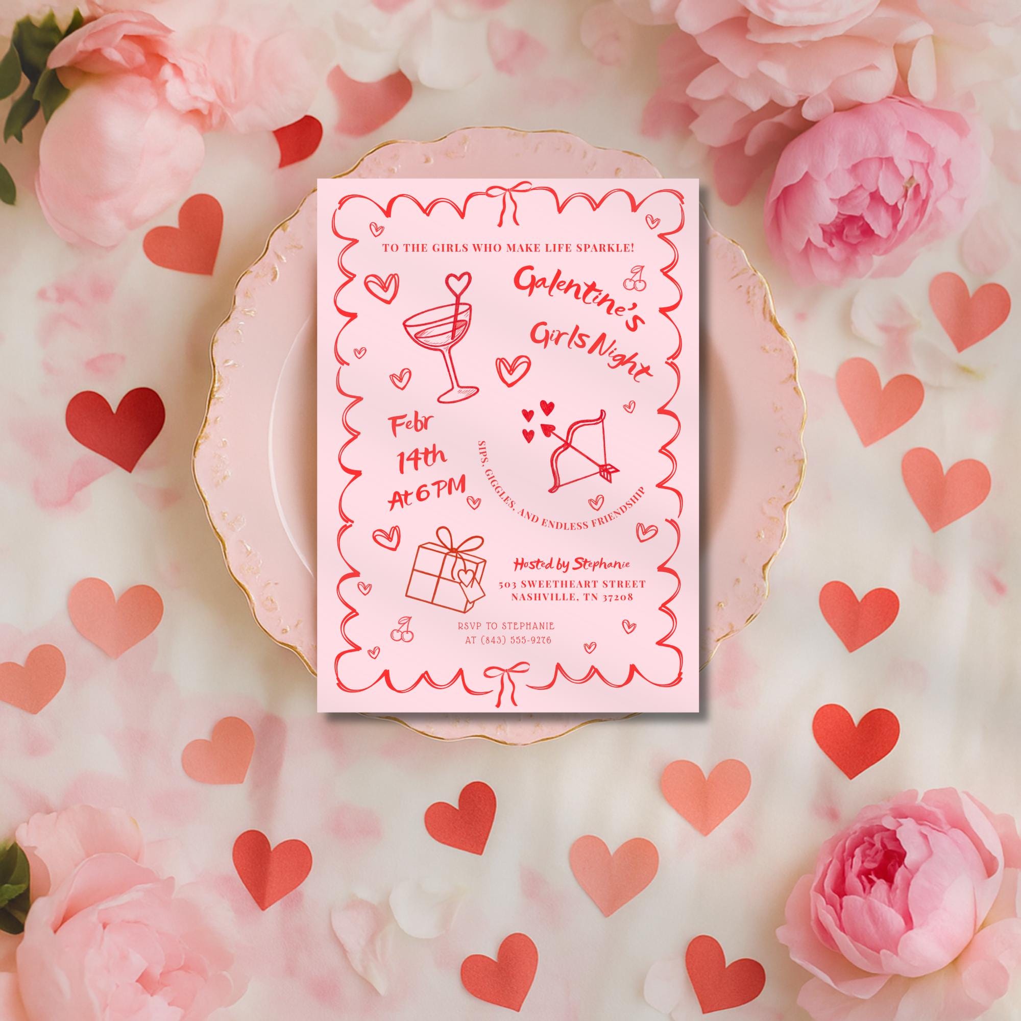 Handdrawn Galentine's Girls Night Invitation