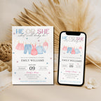 He or She Baby Clothes Gender Reveal Invitation