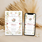Watercolor Floral Tea Party Kids Birthday Invitation