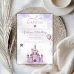 Purple Watercolor Princess Castle Birthday Invitation