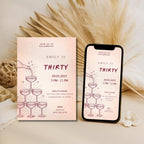 Minimalist Champagne Tower 30th Birthday Invitation