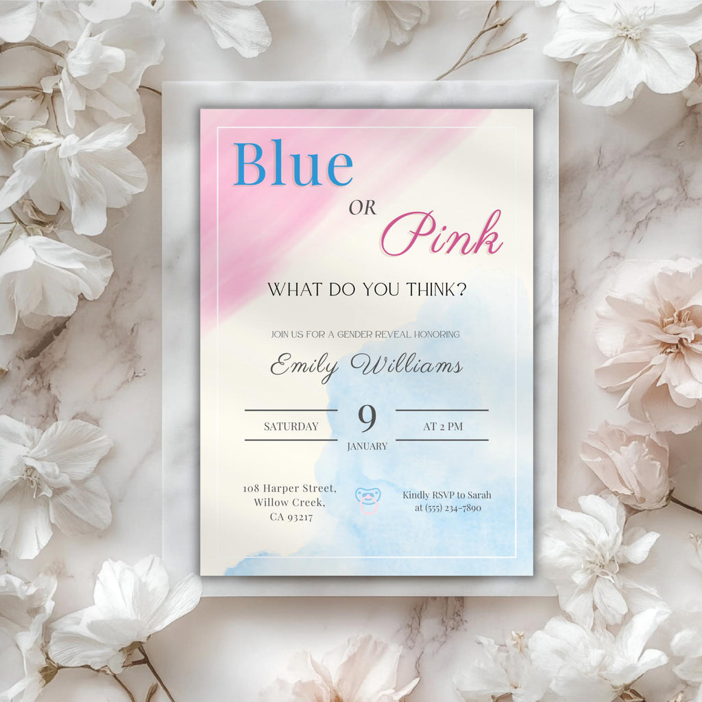 Blue or Pink Gender Reveal Invitation