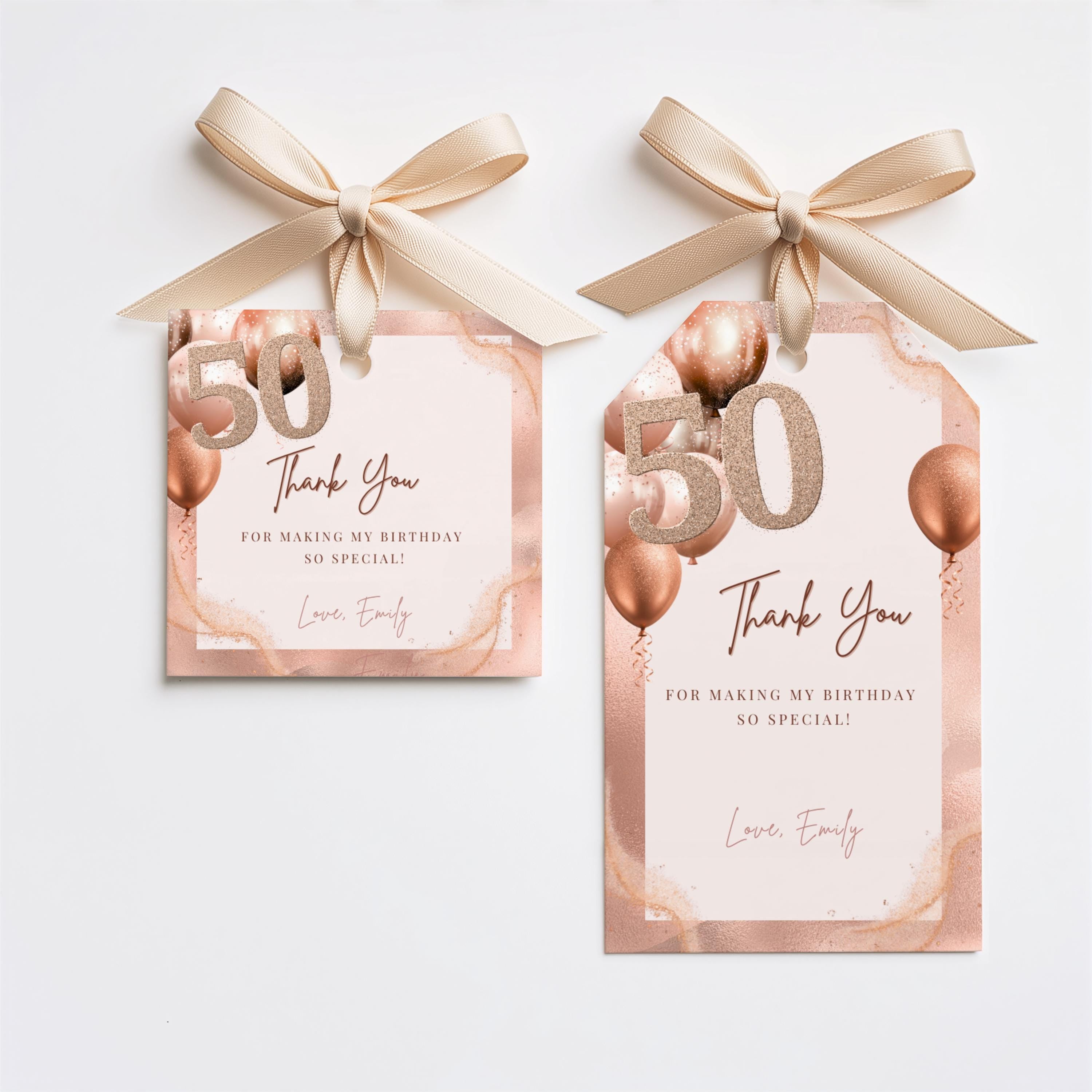 50th Birthday Favor Tags Rose Gold