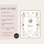 Watercolor Floral Tea Party Kids Birthday Invitation