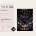 Mardi Gras Feather Mask Birthday Invitation