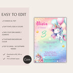 Pastel Rainbow Unicorn Kids Birthday Invitation