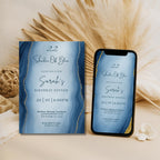 Elegant Blue Marble Watercolor Birthday Dinner Invitation